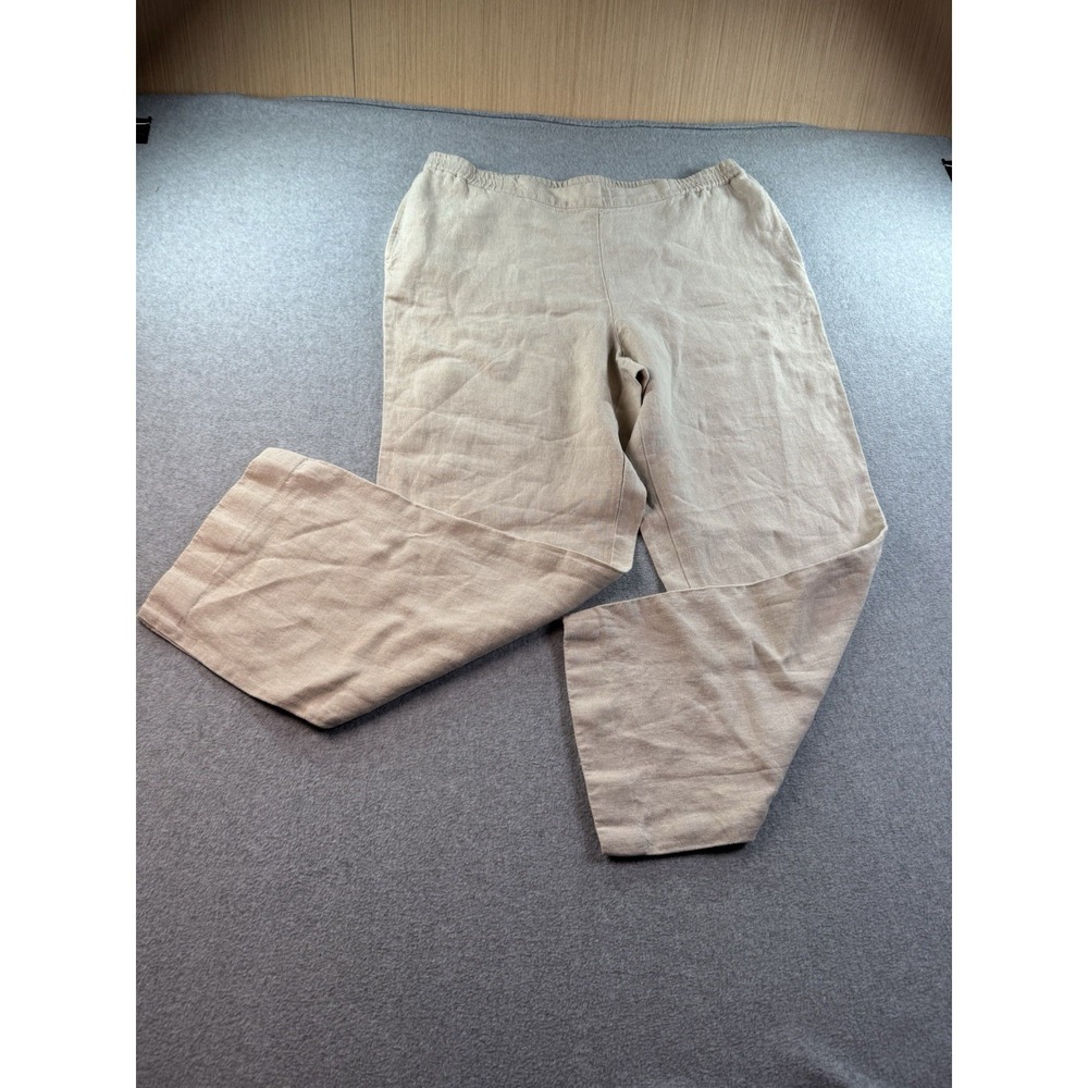 J Jill‎ Love Linen Stretch Tan Large Pull On Pants 100% Linen Lagenlook Coastal